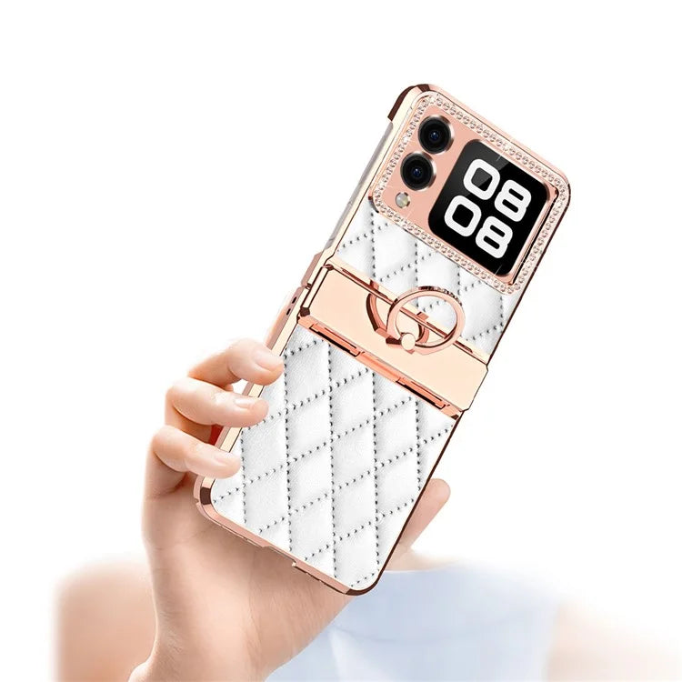 For Huawei nova Flip 5G Case Ring Holder Rhombus Leather+PC Phone Cover