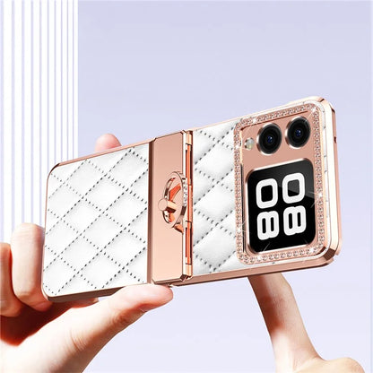 For Huawei nova Flip 5G Case Ring Holder Rhombus Leather+PC Phone Cover