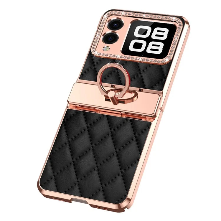For Huawei nova Flip 5G Case Ring Holder Rhombus Leather+PC Phone Cover