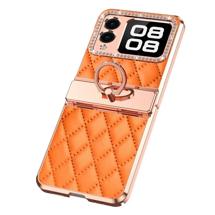 For Huawei nova Flip 5G Case Ring Holder Rhombus Leather+PC Phone Cover