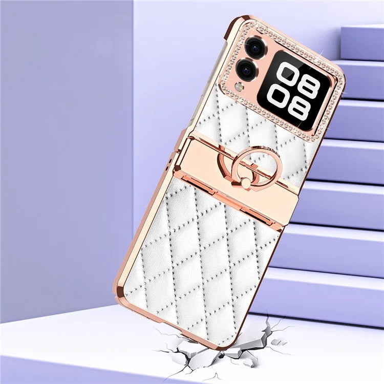For Huawei nova Flip 5G Case Ring Holder Rhombus Leather+PC Phone Cover