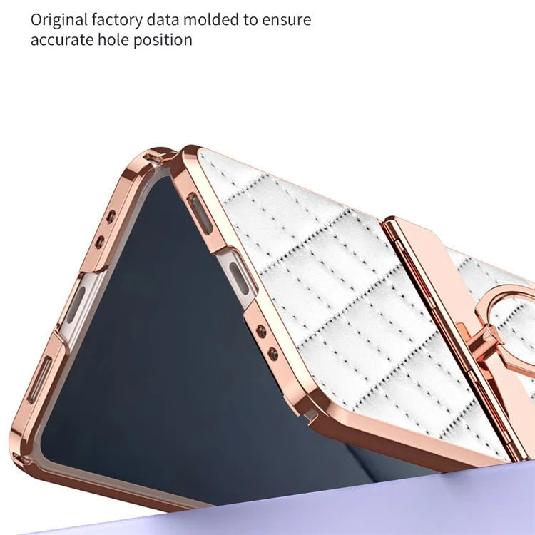 For Huawei nova Flip 5G Case Ring Holder Rhombus Leather+PC Phone Cover