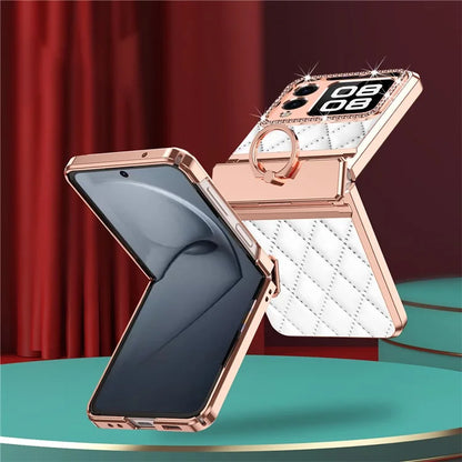 For Huawei nova Flip 5G Case Ring Holder Rhombus Leather+PC Phone Cover