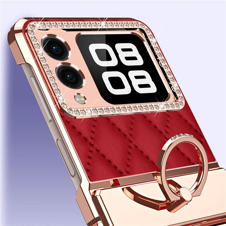 For Huawei nova Flip 5G Case Ring Holder Rhombus Leather+PC Phone Cover