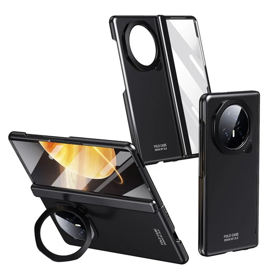 For Honor Magic V3 5G Case Lens Frame Kickstand PC Phone Cover with Tempered Glass Film