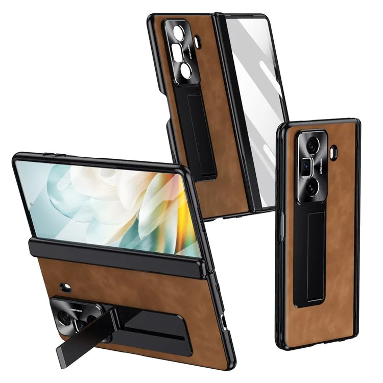 For Honor Magic Vs3 5G Case Leather+PC Kickstand Phone Cover with Tempered Glass Film