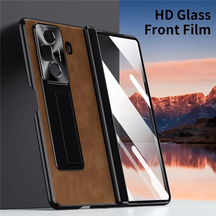 For Honor Magic Vs3 5G Case Leather+PC Kickstand Phone Cover with Tempered Glass Film