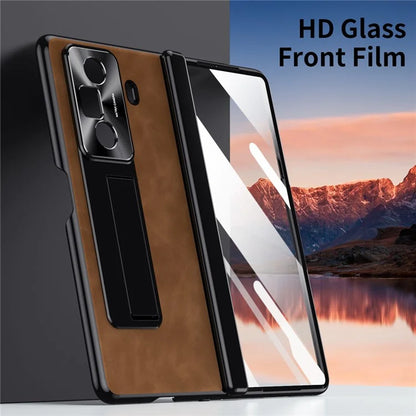 For Honor Magic Vs3 5G Case Leather+PC Kickstand Phone Cover with Tempered Glass Film