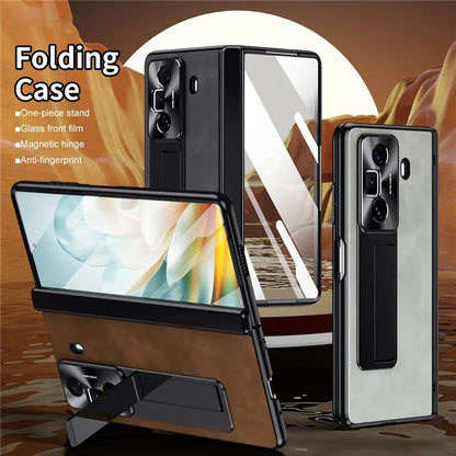 For Honor Magic Vs3 5G Case Leather+PC Kickstand Phone Cover with Tempered Glass Film