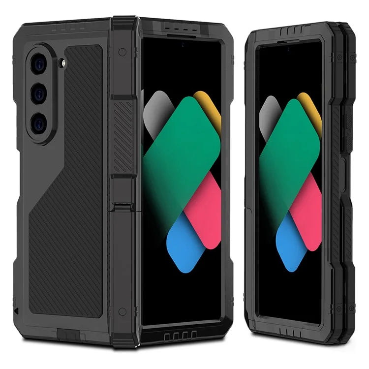 For Samsung Galaxy Z Fold6 5G Case Aluminium Alloy+Silicone Kickstand Cover with PET Screen Film