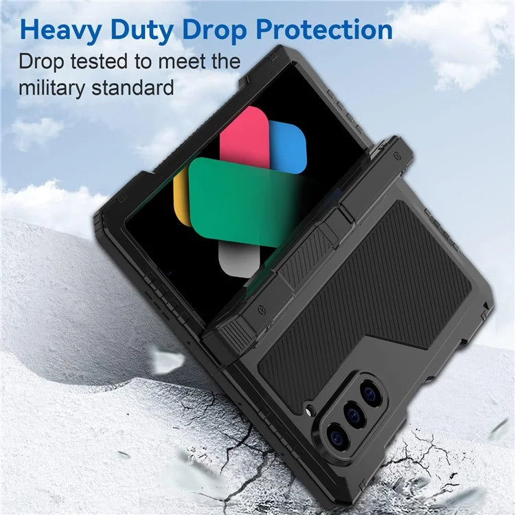 For Samsung Galaxy Z Fold6 5G Case Aluminium Alloy+Silicone Kickstand Cover with PET Screen Film