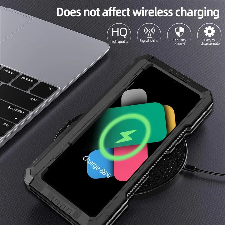 For Samsung Galaxy Z Fold6 5G Case Aluminium Alloy+Silicone Kickstand Cover with PET Screen Film