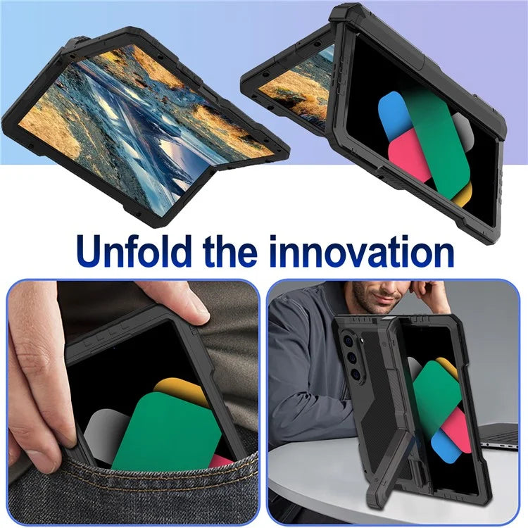 For Samsung Galaxy Z Fold6 5G Case Aluminium Alloy+Silicone Kickstand Cover with PET Screen Film