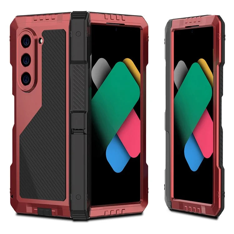 For Samsung Galaxy Z Fold6 5G Case Aluminium Alloy+Silicone Kickstand Cover with PET Screen Film