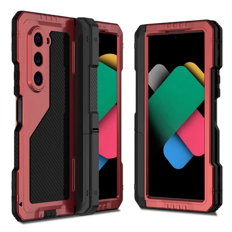For Samsung Galaxy Z Fold6 5G Case Aluminium Alloy+Silicone Kickstand Cover with PET Screen Film