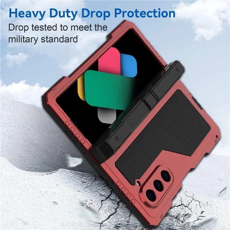 For Samsung Galaxy Z Fold6 5G Case Aluminium Alloy+Silicone Kickstand Cover with PET Screen Film