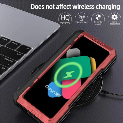 For Samsung Galaxy Z Fold6 5G Case Aluminium Alloy+Silicone Kickstand Cover with PET Screen Film