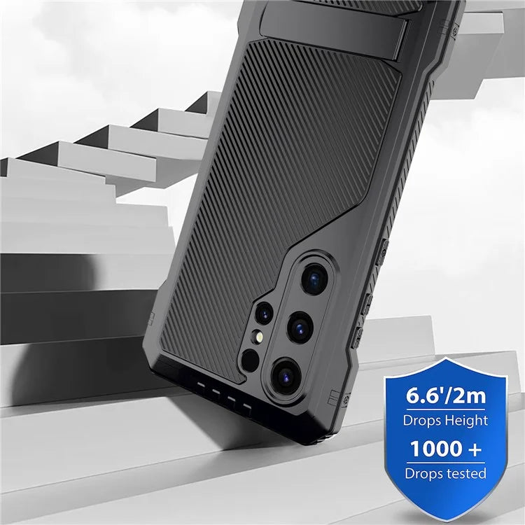 For Samsung Galaxy S24 Ultra Case Silicone+Metal Kickstand Phone Cover with PET Screen Film