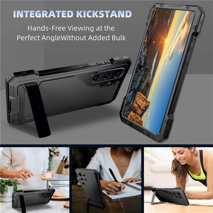For Samsung Galaxy S24 Ultra Case Silicone+Metal Kickstand Phone Cover with PET Screen Film