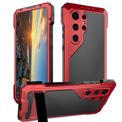 For Samsung Galaxy S24 Ultra Case Silicone+Metal Kickstand Phone Cover with PET Screen Film