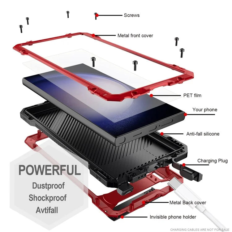 For Samsung Galaxy S24 Ultra Case Silicone+Metal Kickstand Phone Cover with PET Screen Film
