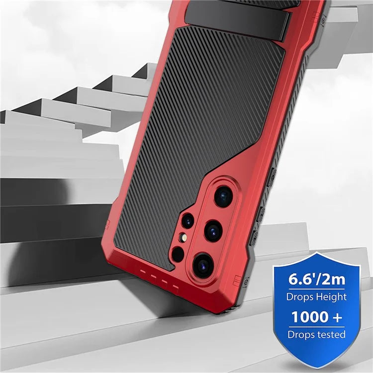 For Samsung Galaxy S24 Ultra Case Silicone+Metal Kickstand Phone Cover with PET Screen Film