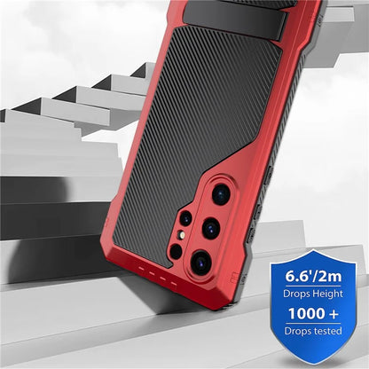 For Samsung Galaxy S24 Ultra Case Silicone+Metal Kickstand Phone Cover with PET Screen Film