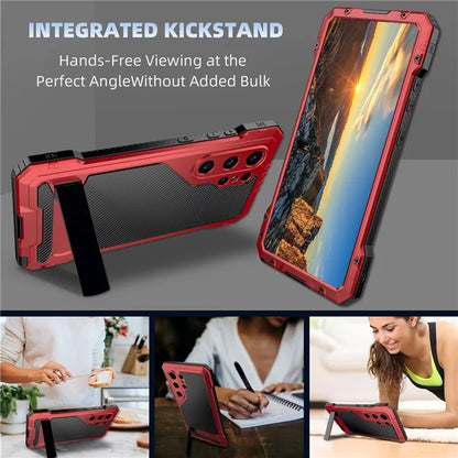 For Samsung Galaxy S24 Ultra Case Silicone+Metal Kickstand Phone Cover with PET Screen Film