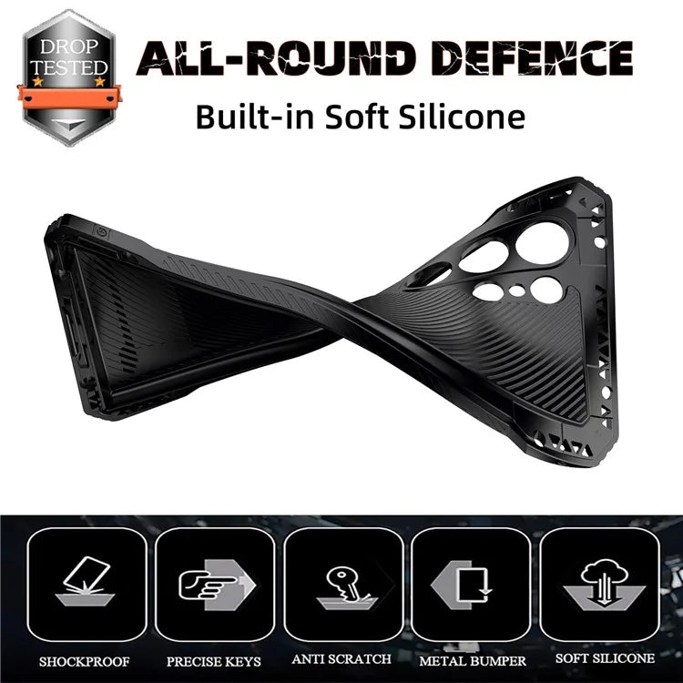 For Samsung Galaxy S24 Ultra Case Silicone+Metal Kickstand Phone Cover with PET Screen Film
