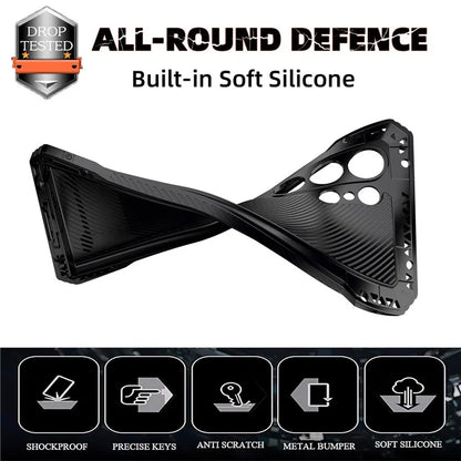 For Samsung Galaxy S24 Ultra Case Silicone+Metal Kickstand Phone Cover with PET Screen Film