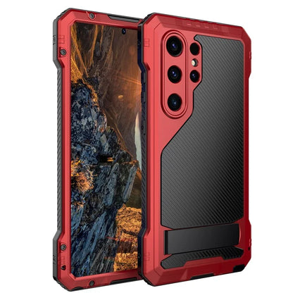 For Samsung Galaxy S24 Ultra Case Silicone+Metal Kickstand Phone Cover with PET Screen Film