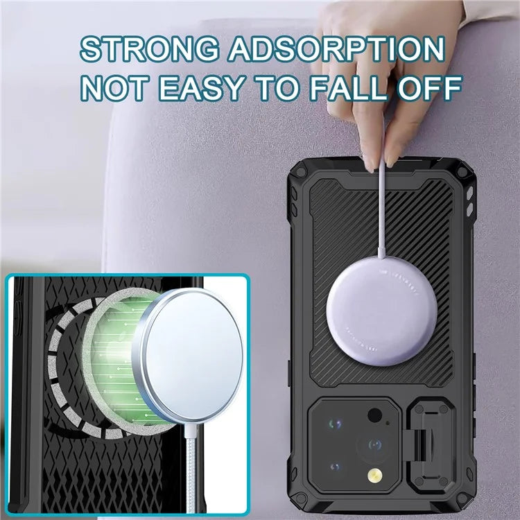 For iPhone 15 Pro Case Aluminum Alloy+Silicone Lens Kickstand Phone Cover with Tempered Glass Film