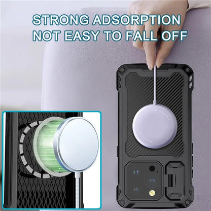 For iPhone 15 Pro Case Aluminum Alloy+Silicone Lens Kickstand Phone Cover with Tempered Glass Film