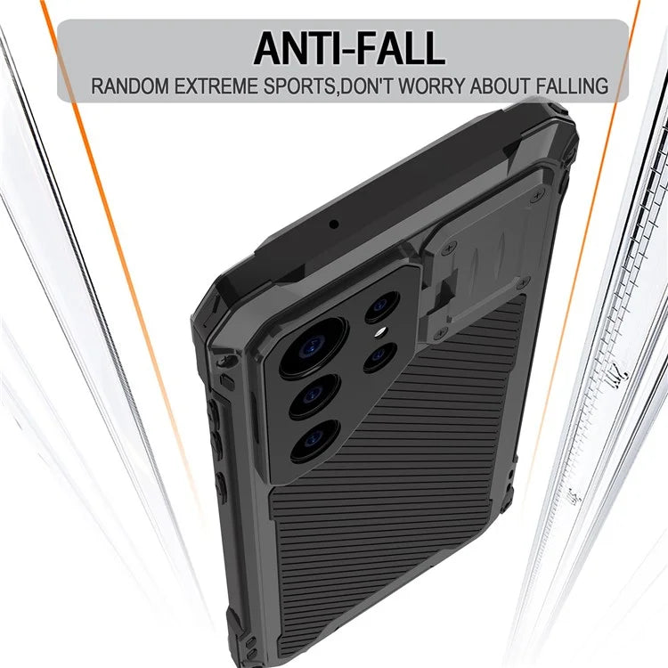 For Samsung Galaxy S23 Ultra Case Aluminum Alloy+Silicone Lens Kickstand Phone Cover with PET Screen Film