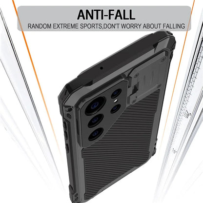 For Samsung Galaxy S23 Ultra Case Aluminum Alloy+Silicone Lens Kickstand Phone Cover with PET Screen Film
