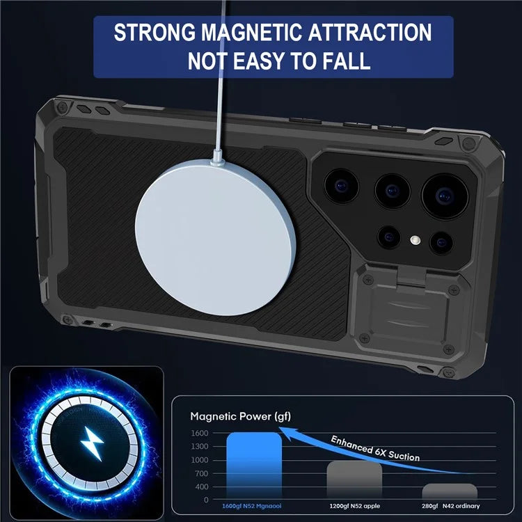 For Samsung Galaxy S23 Ultra Case Aluminum Alloy+Silicone Lens Kickstand Phone Cover with PET Screen Film