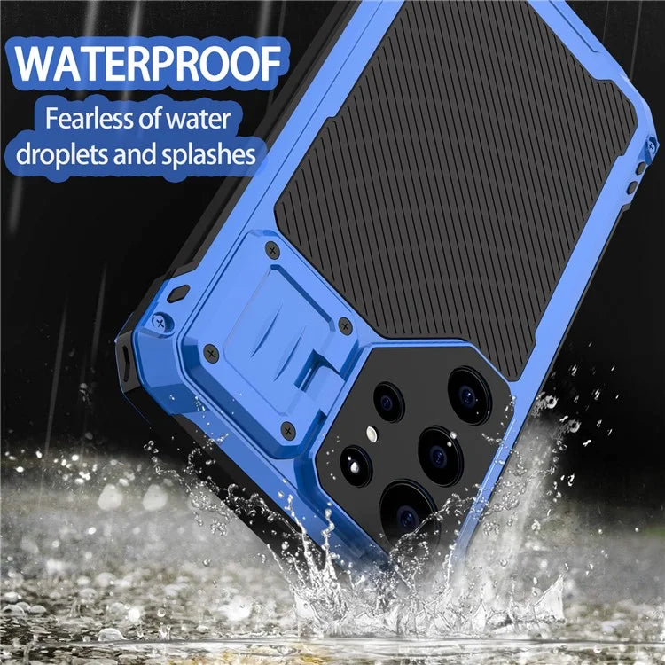 For Samsung Galaxy S23 Ultra Case Aluminum Alloy+Silicone Lens Kickstand Phone Cover with PET Screen Film