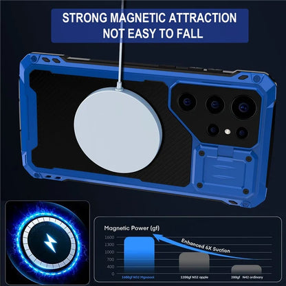 For Samsung Galaxy S23 Ultra Case Aluminum Alloy+Silicone Lens Kickstand Phone Cover with PET Screen Film