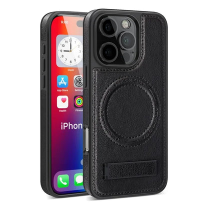 For iPhone 16 Pro Max Magnetic Case Leather Kickstand Phone Cover Compatible with MagSafe