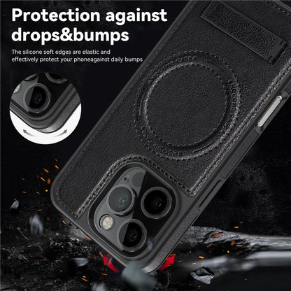 For iPhone 16 Pro Max Magnetic Case Leather Kickstand Phone Cover Compatible with MagSafe