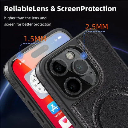 For iPhone 16 Pro Max Magnetic Case Leather Kickstand Phone Cover Compatible with MagSafe
