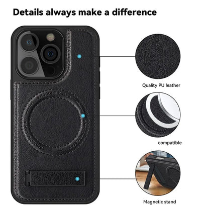 For iPhone 16 Pro Max Magnetic Case Leather Kickstand Phone Cover Compatible with MagSafe