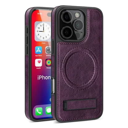 For iPhone 16 Pro Max Magnetic Case Leather Kickstand Phone Cover Compatible with MagSafe