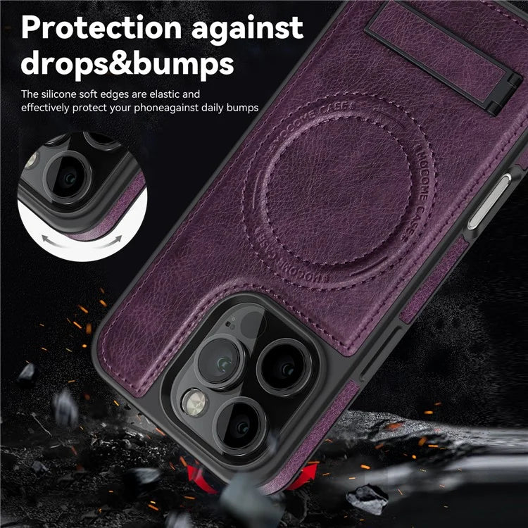 For iPhone 16 Pro Max Magnetic Case Leather Kickstand Phone Cover Compatible with MagSafe