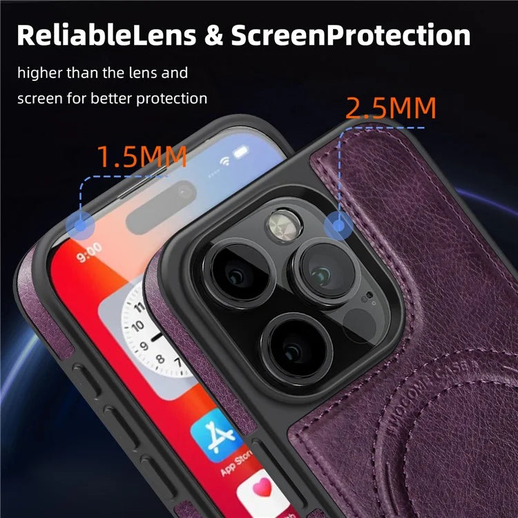 For iPhone 16 Pro Max Magnetic Case Leather Kickstand Phone Cover Compatible with MagSafe