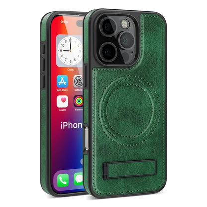 For iPhone 16 Pro Max Magnetic Case Leather Kickstand Phone Cover Compatible with MagSafe