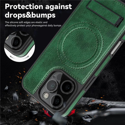 For iPhone 16 Pro Max Magnetic Case Leather Kickstand Phone Cover Compatible with MagSafe