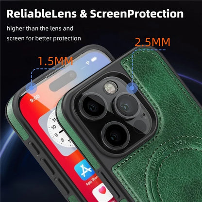 For iPhone 16 Pro Max Magnetic Case Leather Kickstand Phone Cover Compatible with MagSafe