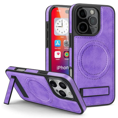 For iPhone 16 Pro Max Magnetic Case Leather Kickstand Phone Cover Compatible with MagSafe