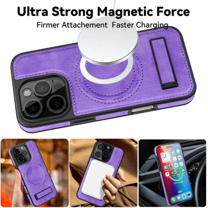 For iPhone 16 Pro Max Magnetic Case Leather Kickstand Phone Cover Compatible with MagSafe